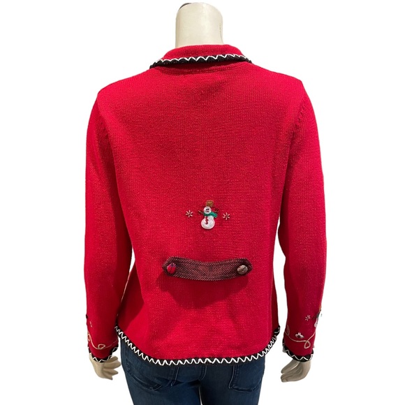 Vintage Beaded Patchwork Christmas Cardigan Sweater - Picture 7 of 14